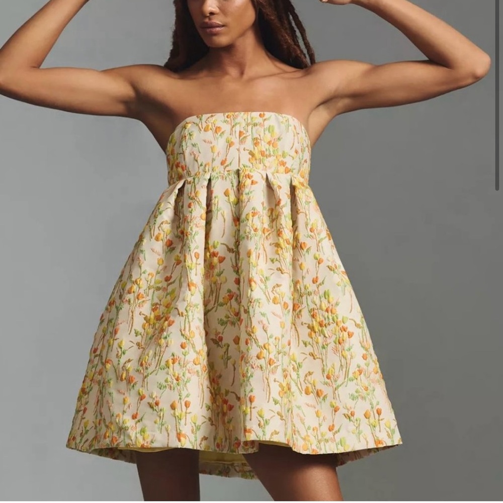 HTF Anthropologie Maeve Strapless Jacquard Babydoll Dress